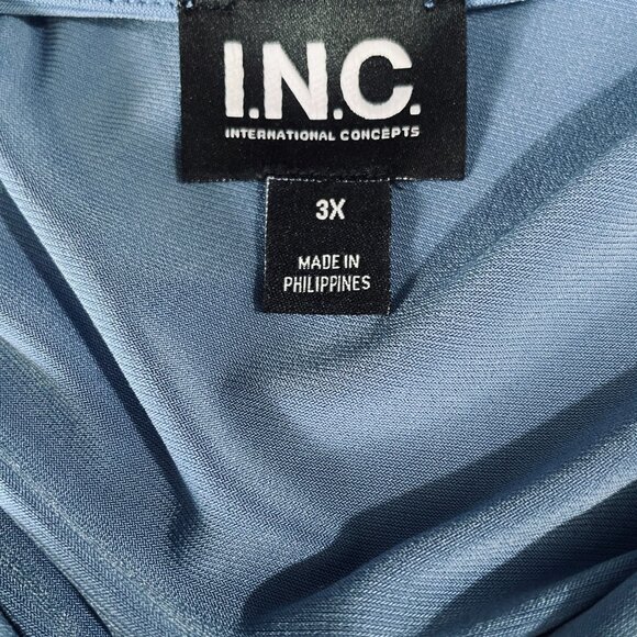 INC Blue Cowl Neck Cap Sleeve Top Plus SZ 3X Gold Chain Shoulder Embellished NWT - Picture 3 of 12